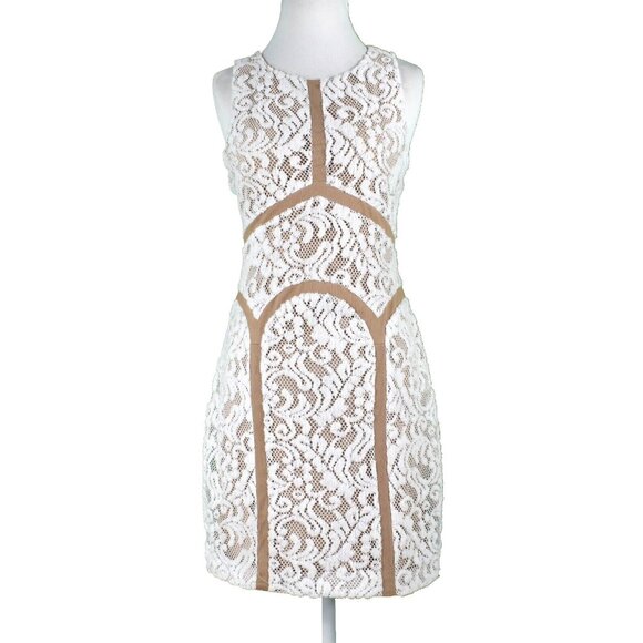 Ark & Co. Dresses & Skirts - Ark and Co Sz L White Tan Fuzzy Lace Overlay Lining Arches Cotton Blend Dress